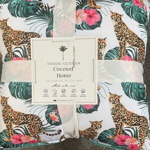 Decorative Pillow Pair - White with Multicolor Design